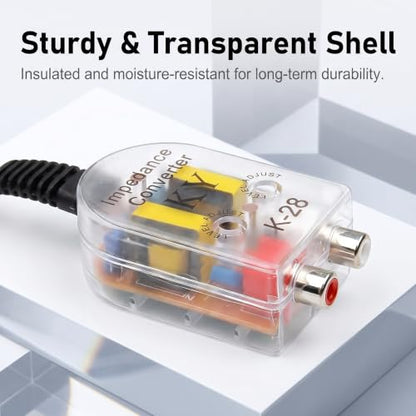 2 PCS High to Low RCA Converter, Adjustable Subwoofer Frequency Output Converter, Speaker Output to RCA Line Amplifier Wiring, Modified Part for Most Cars Audio Systems (Transparent)