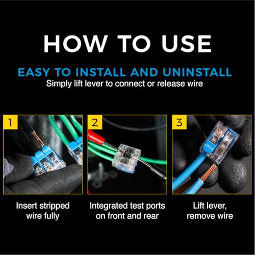 Ideal Electrical in-Sure Lever Wire Connector,12 AWG, 3-Port (30-05L23), Bag of 50—Compact Releasable Connectors for Solid and Stranded Wires