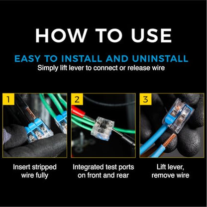 Ideal Electrical in-Sure Lever Wire Connector,12 AWG, 3-Port (30-05L23), Bag of 50—Compact Releasable Connectors for Solid and Stranded Wires