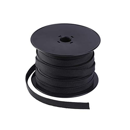 Keco 50ft – 1/4 inch & 1/2 inch PET Expandable Braided Cable Sleeve – Wire Sleeving for Audio Video and Other Home Device Cable Automotive Wire - Black - size: 1/4"-25ft & 1/2"-25ft
