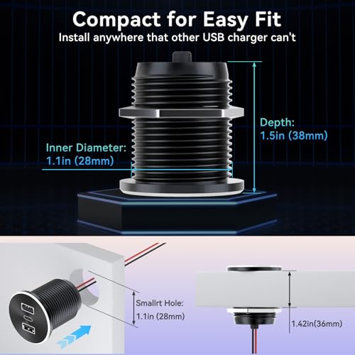 4PCS 72W RV USB Outlet All-Aluminum 12V/24V 3 Ports Recessed Mount - color: Silver, size: 4P