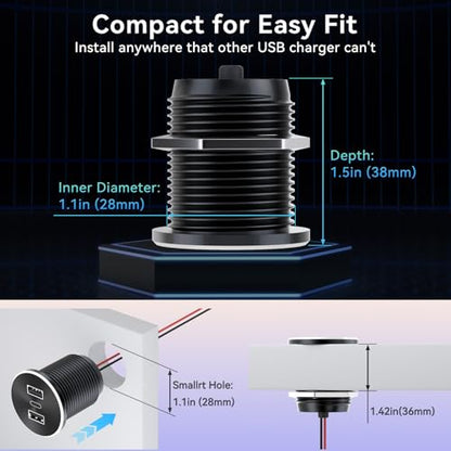 4PCS 72W RV USB Outlet All-Aluminum 12V/24V 3 Ports Recessed Mount - color: Silver, size: 4P