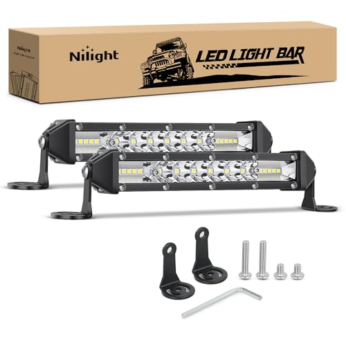 Nilight Slim LED Light Bar 2Pcs 7 Inch 16LED Single Row Spot Flood Combo Fog Driving Work Lighting Roof Bumper Lamp Offroad for 4x4 Trucks SUV ATV UTV - color: White Spot Flood Combo