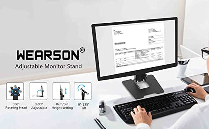 WEARSON Folding Monitor Stand - Height Adjustable Vesa Monitor Stand, Tilt, Rotation Free Standing Low Profile Desk Mount for Single Monitor up to 28 inch Screens Upgrade WS-03T