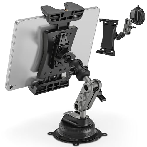 Tablet Mount, Car Tablet Holder Heavy Duty Super Suction Cup/Adhesive Base iPad Stand for Dash Windshield Wall Vehicle Desk, 360° Metal Bracket for 4.7-12.9" iPad Pro/Air/Mini/Galaxy