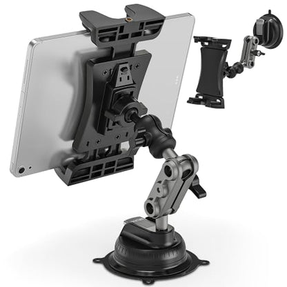 Tablet Mount, Car Tablet Holder Heavy Duty Super Suction Cup/Adhesive Base iPad Stand for Dash Windshield Wall Vehicle Desk, 360° Metal Bracket for 4.7-12.9" iPad Pro/Air/Mini/Galaxy