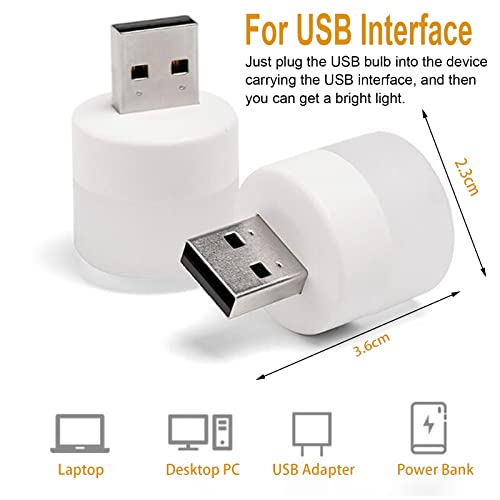 USB Night Light, LED Mini Light Bulb, Plug in Night Light, Small Night Lights, Warm White, USB Light Bulb for Bedroom, Bathroom, Hallway, Nursery, Kitchen, Car Tiny Light 6PS (6 White) - color: 6 White