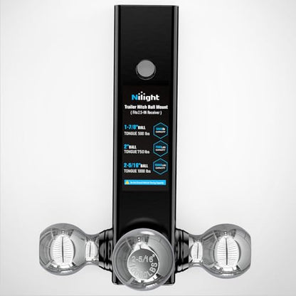 Nilight Multi-Ball Trailer Hitch Ball Mount, 1-7/8, 2, 2-5/16-Inch Balls, Triple Ball Mount fits 2-1/2-Inch Hitch Receiver, Chrome Plating - color: 2-1/2" hitch 3 ball