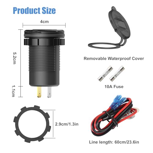 Hapytrip 12 Volt USB Outlet Dual Quick Charge 3.0 Port and PD3.0 USB C Car Battery Chargers Socket, Waterproof 12V Power Outlet Cigarette Lighter Replacement DIY Kit with Voltmeter and Switch for Boat - color: pack of one