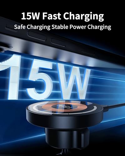 ZBF Magnetic Wireless Car Mount Charger, 15W Fast Charging for MagSafe Car Mount,Magnetic Car Phone Holder Mount, Car Cell Phone Holder Fit iPhone 17 16 15 14 13 12 All Smartphones - style: Rechargeable