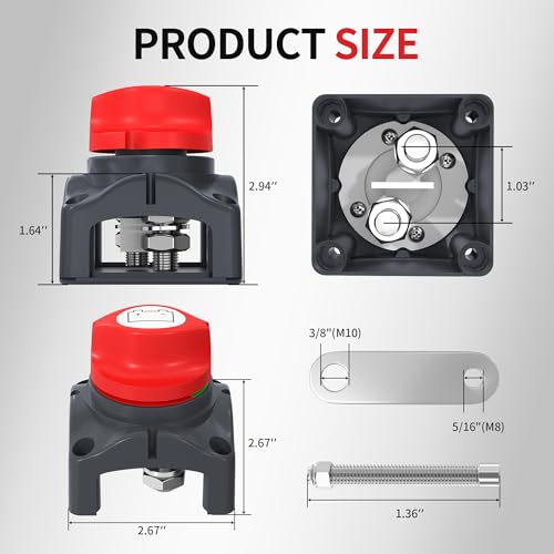Top Post Battery Disconnect Switch 12V-48V Battery Disconnect Switch 12 Volt Waterproof Cut Off Switch Positive On/Off for Marine Car RV Boat ATV UTV Vehicles - color: 275A On-Off Top Post