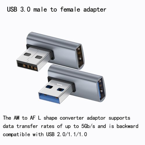 2-Pack, Super Speed USB 3.0 Vertical Left Angle and Right Angle Adapter USB 3.0 Male to Female 90 Degrees dapter Coupler, USB Cable Extender Connector