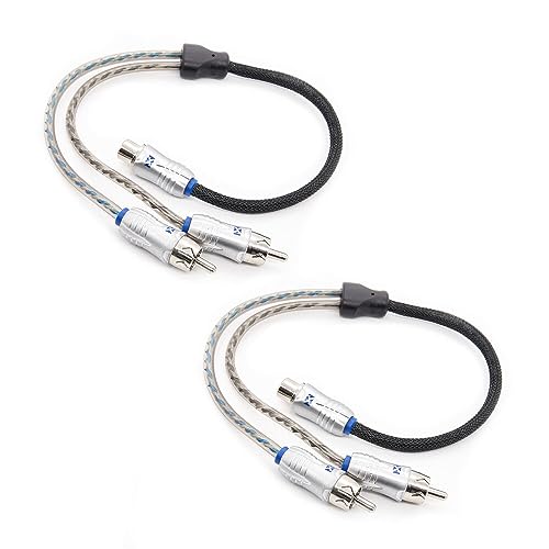 NVX® XIX2M Oxygen Free Copper 1 Female to 2 Male Y-Adapter Double Twisted Pair X-Series Car Audio RCA Audio Cable with Shielded Noise Reduction and Split-tip Silver-Plated Machined Ends (2-Pack) - size: 1 Female to 2 Male Y-Adapter