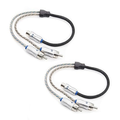 NVX® XIX2M Oxygen Free Copper 1 Female to 2 Male Y-Adapter Double Twisted Pair X-Series Car Audio RCA Audio Cable with Shielded Noise Reduction and Split-tip Silver-Plated Machined Ends (2-Pack) - size: 1 Female to 2 Male Y-Adapter