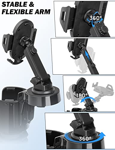 JOYTUTUS Cup Holder Phone Mount for Car, Cellphone Holder for Car, Large Car Cup Holder Adapter Long Arm with 360 Degree Rotation, Compatible with iPhone, Samsung,Black,2 Pack - color: black
