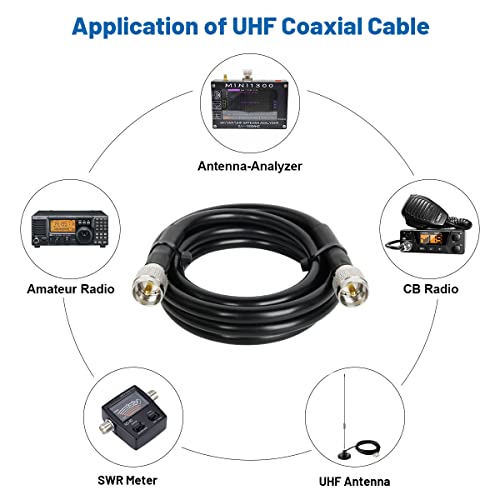 MOOKEERF CB Coax Cable - RG213 Coaxial Cable UHF Male to Male 5FT Low Loss RG-213 UHF Cable CB Antenna Cable for Ham Radio/VHF Radio/SWR Meter/Antenna Analyzer - size: 5FT