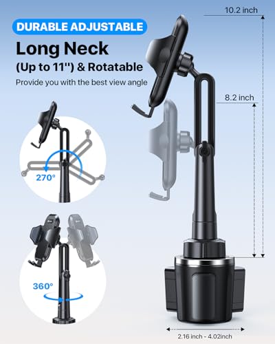 andobil [Upgrade Version Cup Phone Holder for Car Universal Adjustable Long Neck Car Phone Mount Cradle Friendly Compatible with iPhone Samsung Google and All 4.0-7.0 inches Smartphones - color: Jointed Neck-Black