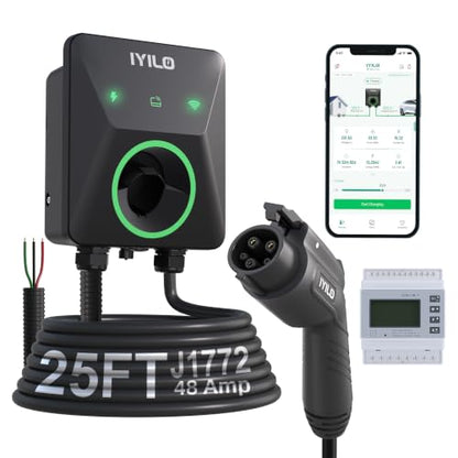 Level 2 EV Charger with Energy Meter, 48Amp/11.5KW, J1772 Wall Electric Car Charger with Dual Temp Sensors(Exclusive), Wi-Fi(2.4 GHz), RFID, Smart App, CT Clamps for Load Balancing, Black-Gray - color: Black-Gray