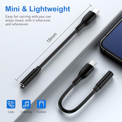 USB C to 3.5mm Headphone Adapter for Samsung Galaxy S26 S25 Ultra S24FE A17 - color: black