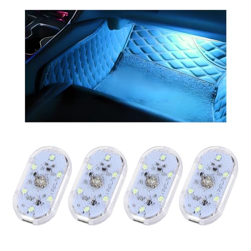 4 PCS Car LED Lights Interior Wireless, Super Bright Auto Interior Ambient Light with 6 Bright LED Lamp Beads, Portable USB Rechargeable Car Led Night Light for Vehicle Decor(Ice Blue) - color: Ice Blue, size: 4PCS