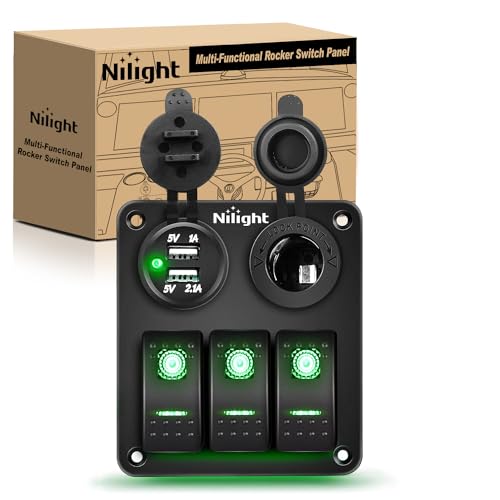 Nilight 3 Gang Rocker Switch Panel SPST On Off 12 Volt Toggle Green - color: Green, size: 3+2 Gang Dual USB