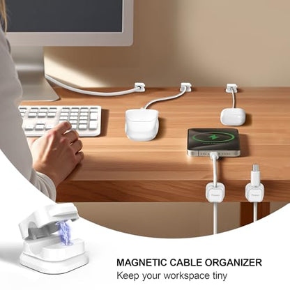 36 Pack Magnetic Cable Clip Organizer Cord Holder, Picozon Adhesive Cable Management, Wire Phone USB Charger Cable Holder, Keeper Organizer for Office Home Desktop Table - White - size: Pack of 36