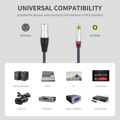 RCA Male to 3Pin XLR Male Audio Cable,Balance XLR to Unbalanced RCA Mixer Audio Cable,24K Gold-Plated Plug/Heavy-Duty zinc Alloy Shell/Braided Shielded Cable-2 Pack 3Feet - color: RCA M To XLR M, size: 3FT