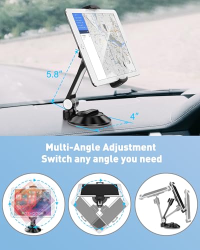 AboveTEK iPad Suction Mount, Phone Tablet Stand Holder with Suction Cup Fits 4"-11" Tablet/Phone/iPad mini/Air, Sticky iPads Mount on Window Bathroom Mirror, for Car Truck Windshield Boat (Black) - color: Black