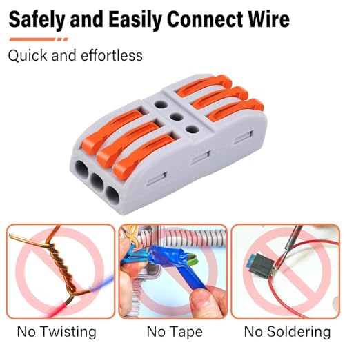 Greencycle Lever Wire Connectors 3 in 3 Out, Quick Push-in Wire Connectors for Electrical Wiring, Reusable Compact Wire Connectors for 28–12 AWG Cables, Inline Splice Cable Connectors,60PCS - size: 60PCS, style: 3IN 3OUT
