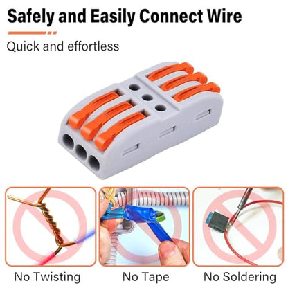 Greencycle Lever Wire Connectors 3 in 3 Out, Quick Push-in Wire Connectors for Electrical Wiring, Reusable Compact Wire Connectors for 28–12 AWG Cables, Inline Splice Cable Connectors,120PCS - size: 120PCS, style: 3IN 3OUT