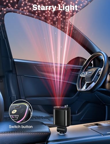 Starlight Retractable Car Charger with Retractable Cables, Starlight in Car Roof 4 in 1 Super Fast USB C Car Phone Charger, 2 USB Ports Starry Sky Adapter, Compatible with iPhone 17 16 15 14 - color: Deep Black