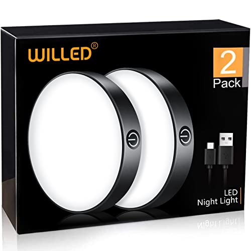 WILLED Tap Light Rechargeable, 6000K Dimmable Touch Light Buit-in 1000mAh Large Battery, Stick on Closet Light, Portable LED Puck Night Lights for Cabinet, Wardrobe, Counter, Kitchen, Bedroom (2 Pack) - color: Black
