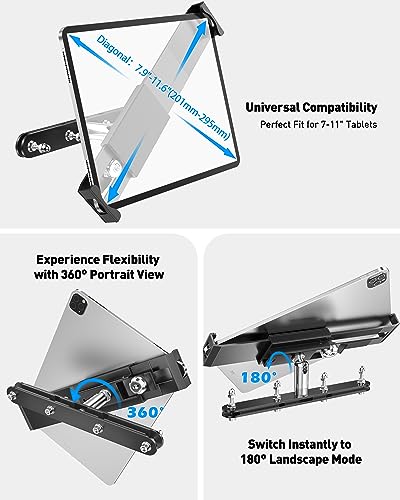 AboveTEK Tablet Holder for Car Headrest- Anti-Theft iPad Car Holder Back Seat, Secure Locking System with 360° Swivel, Universal for 4-11" Tablets, Durable Aluminum Mount for Travel & Business, Black - color: Black