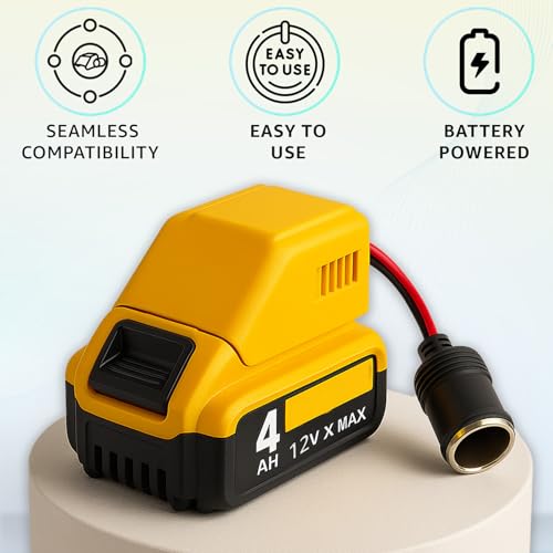Tonsim 12V Battery Adapter for Dewalt 12V Max Battery to Cigarette Lighter Socket, Cordless Tool Converters for Power Wheel & Car Appliances Compatible with Dewalt Flexvolt XR Battery
