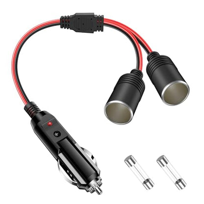 Car Cigarette Lighter Splitter Adapter 2 Sockets, Multi Plug Outlet Extension Cord 12V-24V Dual Female Socket Automotive Replacement Cigarette Lighter 2-Way Splitter Y-Adapter with 15A Fuse