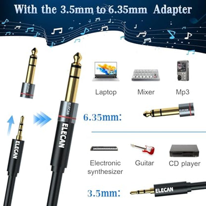 Elecan 3.5mm (1/8 Inch) TRS Aux Male to XLR Male Cable 6 Ft, Balanced Professional Shielded Stereo Microphone Cable Cord, Gold Plated for DSLR Camera Mixer Headphones with 3.5 to 6.35mm Adapter+Ties - size: 6FT, style: 3.5mm to XLR Male