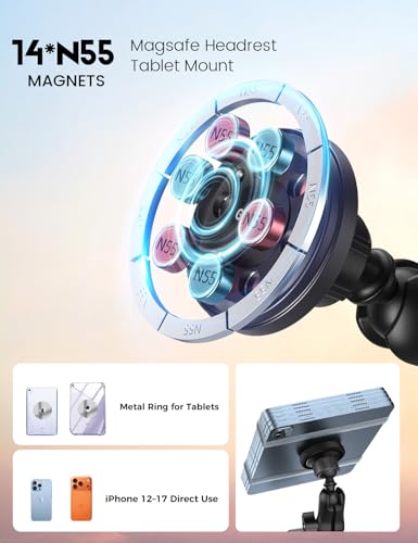 OHLPRO Tablet Holder for Car Headrest,360°Adjustable Magnetic Tablet Mount for Car Backseat,Gifts Road Trip Essentials for Kids,Fits for 4.7-17" Device Like iPad Pro, Air, Mini, Galaxy, Fire - size: 4.7-17" Device