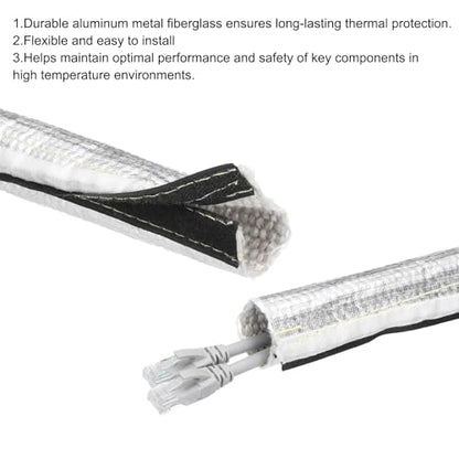 MECCANIXITY 1.5mm Heat Shroud Aluminized Sleeving 2 1/5" ID x 3.2FT Aluminum Metallic Fiberglass Heat Shroud for Fuel Lines Cables Electrical Wiring - size: 2 1/5" ID x 3.2FT