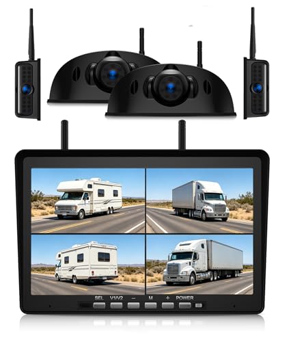 ZEROXCLUB 4-Camera Wireless RV Backup Camera System for Furrion Pre-Wired RVs Traliers– 10.1" DVR Monitor, 2 Rear + 2 Side Cameras, IP69K Waterproof, IR Night Vision – BY504 - size: 10.1"-4 Cam