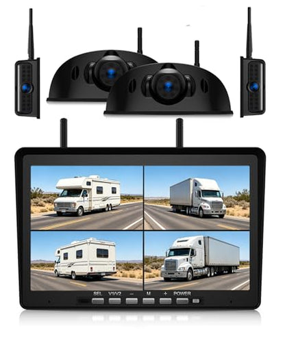 ZEROXCLUB 4-Camera Wireless RV Backup Camera System for Furrion Pre-Wired RVs Traliers– 10.1" DVR Monitor, 2 Rear + 2 Side Cameras, IP69K Waterproof, IR Night Vision – BY504 - size: 10.1"-4 Cam