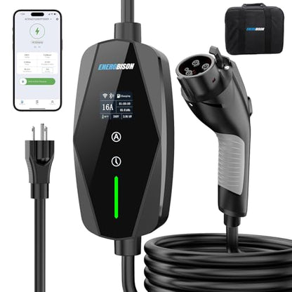 Level 1&2 Portable EV Charger (WiFi) with App Control, 8-16Amp Adjustable Current & Timer, 110V–240V, NEMA 5-15 & 6-20 Plug, 25Ft EV Charging Cable, J1772 Electric Car Charger for All PHEV/EV - size: 16A