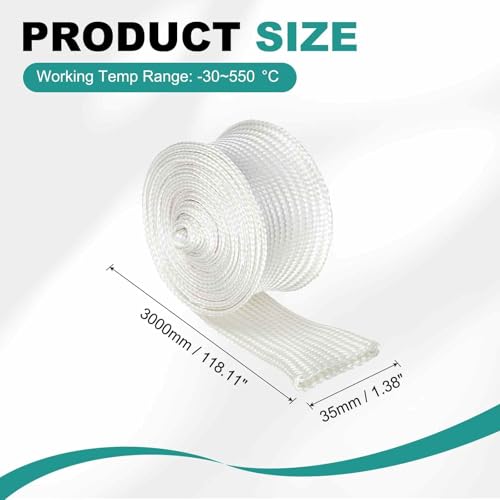 HARFINGTON Braided Sleeving 9.8ft x 1-3/8" High Temp Fiberglass Braid Cable Sleeve for Automotive Home Office Cables Video Cord Management Cable Protection - size: 9.8ft x 1-3/8"