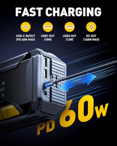 AUXITO 8000A Portable Jump Starter for All Gas/12L Diesel, 20000mAh Car Battery Booster Jump Pack, Jump Box for Car with 60W Fast Charging, LCD Screen Display, 700LM LED Light - size: 8000A