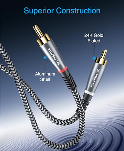 BlueRigger RCA Cable, 10FT (2RCA Male to 2RCA Stereo Audio Cable, Braided, Gold Plated, Subwoofer)- Compatible with Home Theater, Amplifier, Hi-Fi System, HDTV, Car Audio, Turntable, Receiver, Speaker - size: 10FT, style: 2RCA