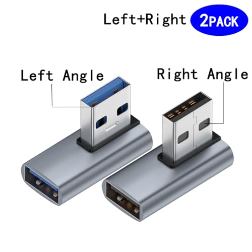 2-Pack, Super Speed USB 3.0 Vertical Left Angle and Right Angle Adapter USB 3.0 Male to Female 90 Degrees dapter Coupler, USB Cable Extender Connector