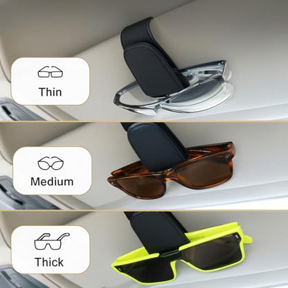 EldHus Sunglass Holder for Car Visor, Magnetic Car Glasses Holder Clip, Leather Eyeglass Holder for Car, Universal Vehicle Sunglasses Hanger Eyeglasses Mount, 1 Pack Black - color: Black
