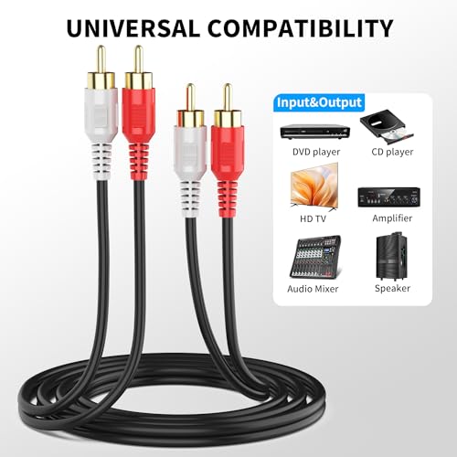 RCA Cable 15ft,2RCA M/M Stereo Audio Cable [24K Gold Plated | Copper Core] 2RCA Male to 2RCA Male.for Home Theater, HDTV, Amplifiers, Hi-Fi Systems,Speakers - size: 15ft