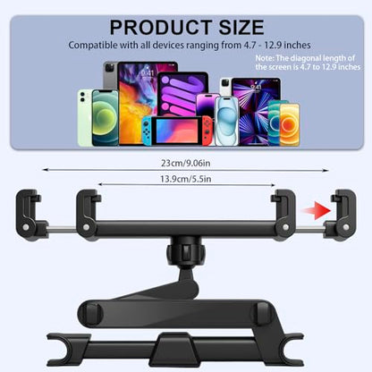 vvag Tablet Holder for Car Headrest,Adjustable iPad Backseat Mount Compatible with iPad Pro, Air, Mini, 4.7-11" Devices,Road Travel Essentials for Kids Accessories (Black) - color: Black
