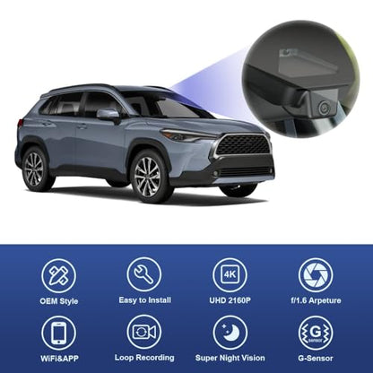 Fitcamx Used 4K Dash Cam Suitable for Toyota Corolla Cross 2023-2026 & Hybrid (NOT Corolla), OEM Factory Look, UHD 2160P Video, Built-in WiFi & APP, Loop Recording, G-Sensor, Plug & Play, NO SD Card - style: USED: Front 4K Only