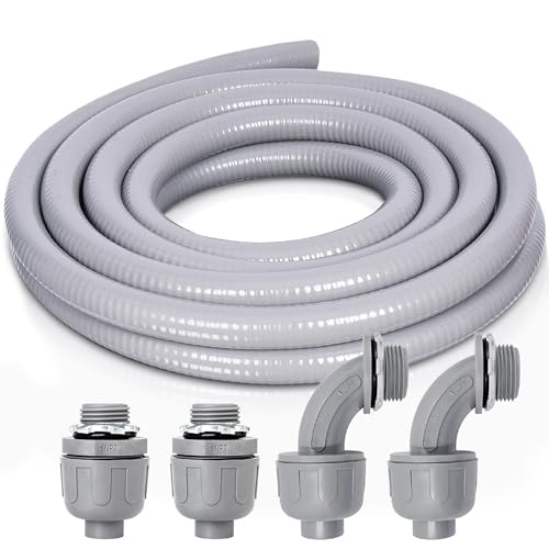 1 Inch 15 FT Non Metallic Liquid-Tight Conduit and Connector Kit - Includes 2 Straight and 2 Angle Fittings for Electrical Wiring - size: 1 Inch 15 Ft
